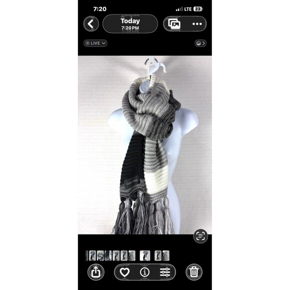 Winter Knitted Thick Scarf Calvin Klein Tassels Black White Gray One Size - Picture 13 of 13